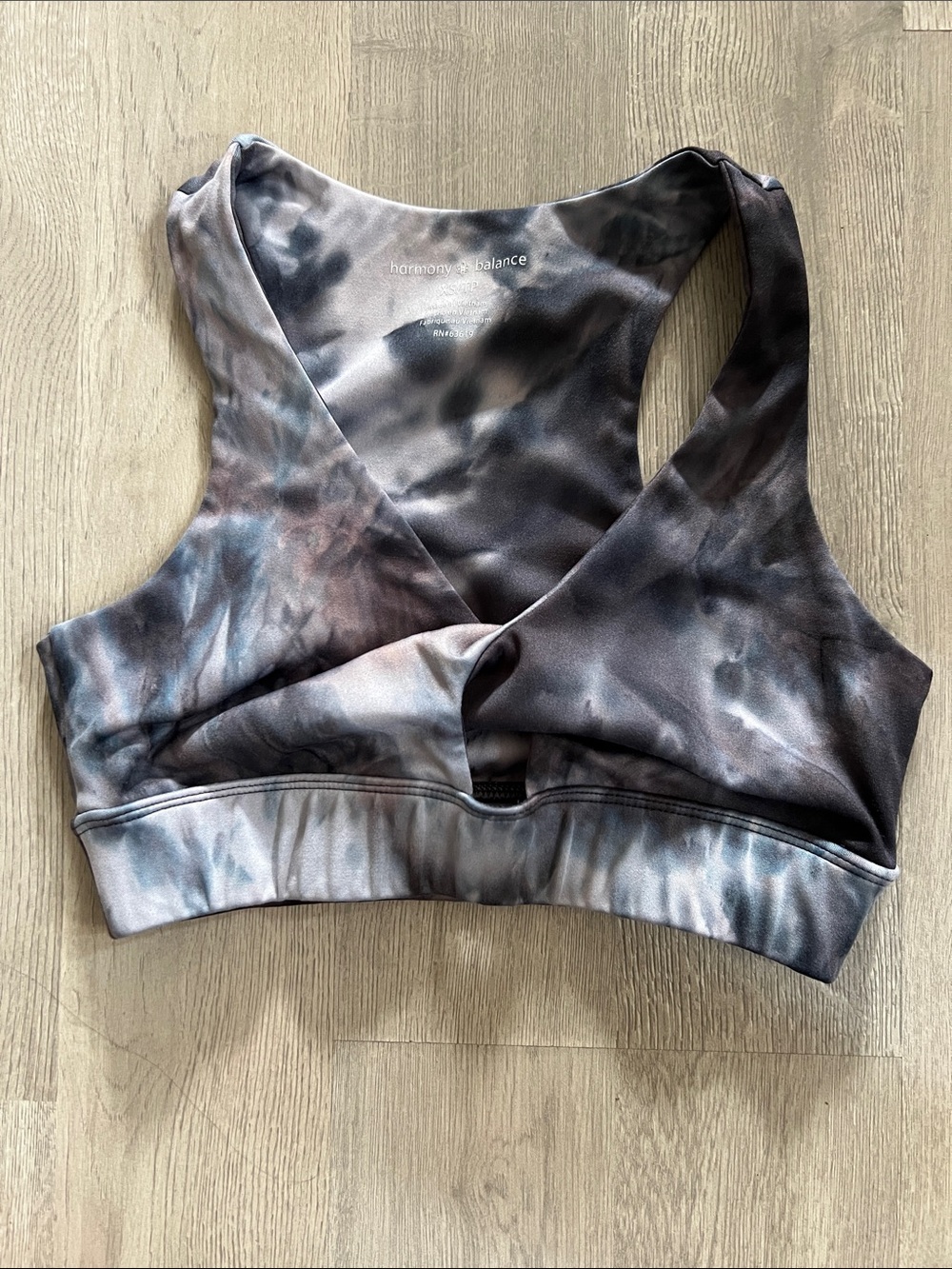 Harmony + Balance Tie-Dye Sports Bra in Charcoal and Taupe